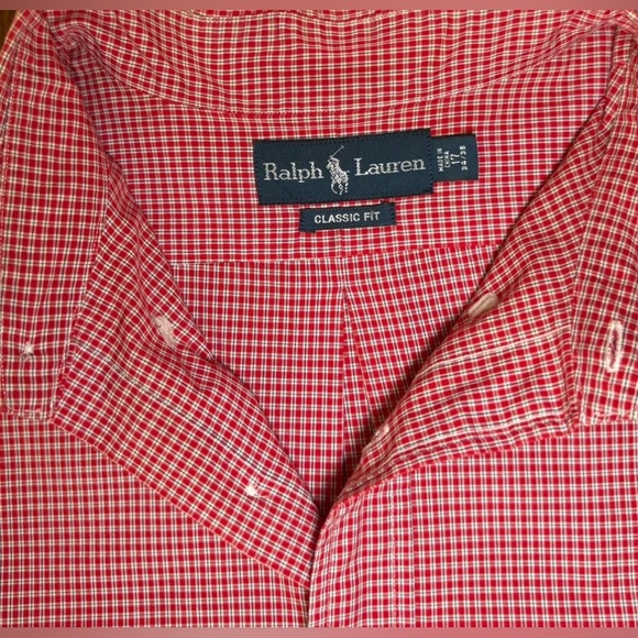 Ralph Lauren Men's 17 34/35 Shirt Long Sleeve Custom Fit Red Checked Cotton Pony - Picture 6 of 10
